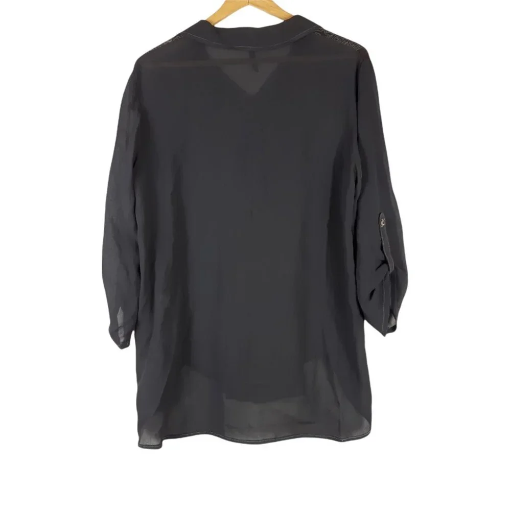 XCVI Button Up Stitch Blouse Embroider Gray Size Medium - Picture 3 of 7